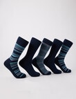 Mazzoni Stripes & Plain Viscose Rayon from Bamboo Dress Socks, 5-Pack, Navy & Teal product photo