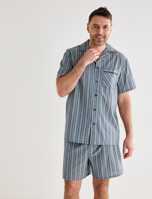 Chisel Stripe Woven Short PJ Set, Navy, Teal & Sand product photo