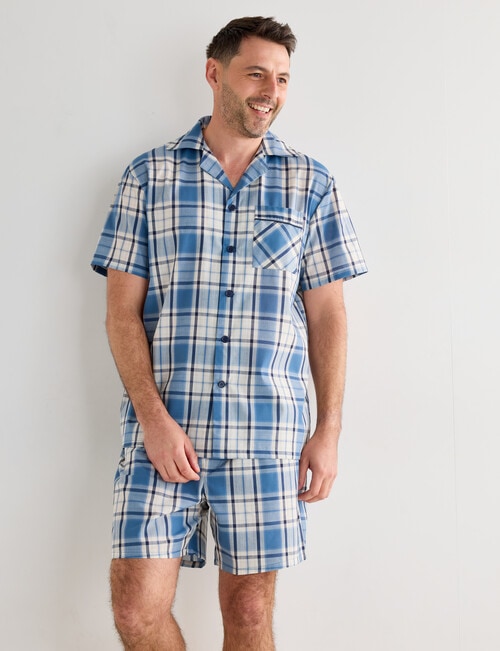 Chisel Woven Check Short PJ Set, Blue & Sand product photo