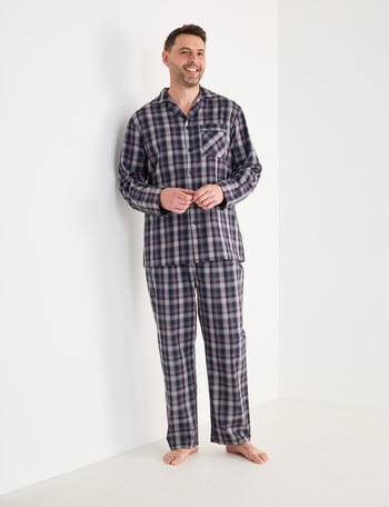 Chisel Check Woven Long PJ Set, Navy, Red & Grey product photo