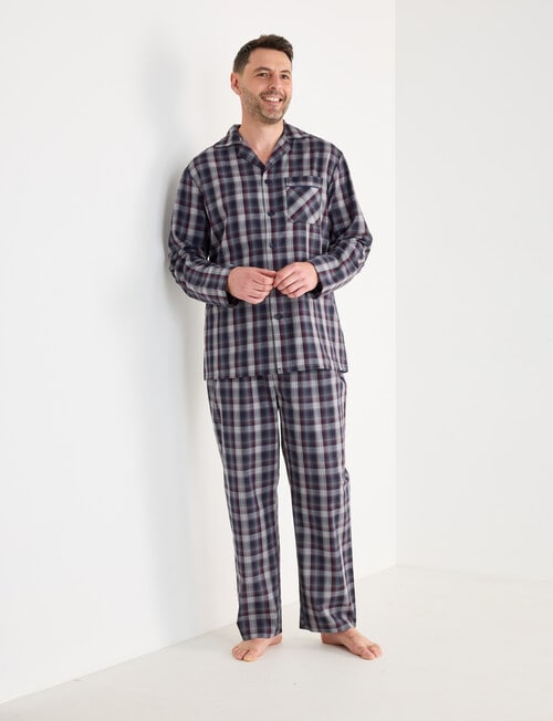 Chisel Check Woven Long PJ Set, Navy, Red & Grey product photo