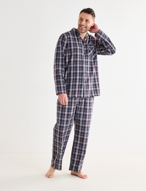 Chisel Check Woven Long PJ Set, Navy, Red & Grey product photo View 03 L