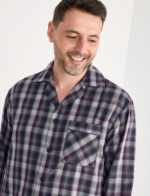 Chisel Check Woven Long PJ Set, Navy, Red & Grey product photo View 04 L