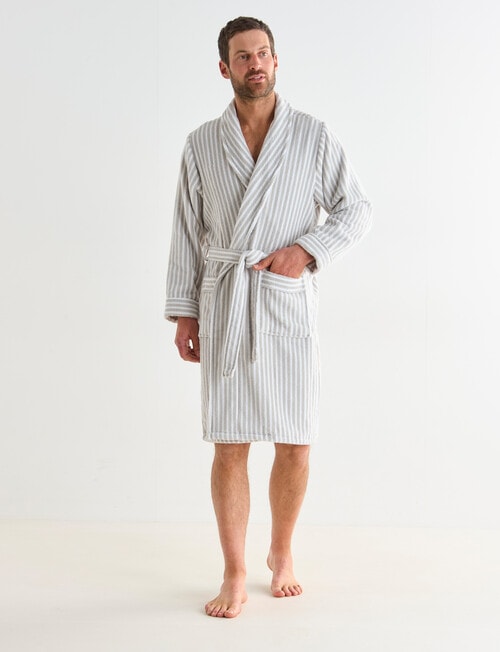 Mazzoni Stripe Cotton Towelling Robe, Sand & White product photo