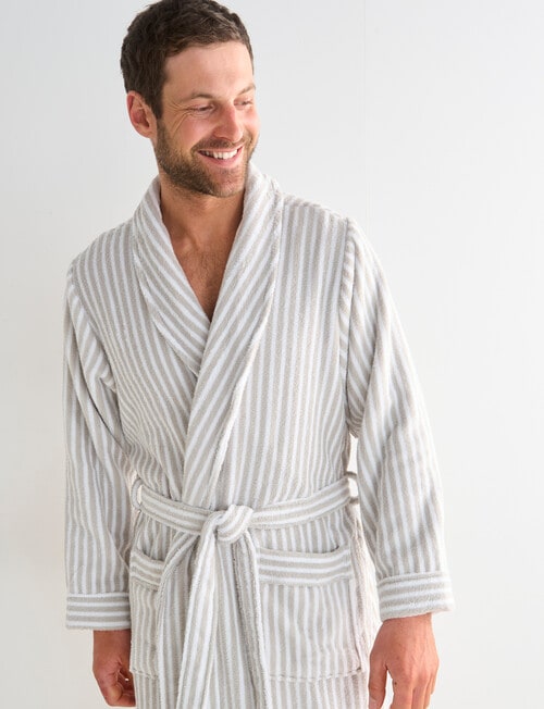 Mazzoni Stripe Cotton Towelling Robe, Sand & White product photo View 03 L