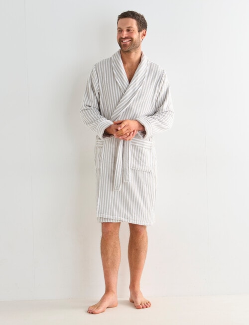 Mazzoni Stripe Cotton Towelling Robe, Sand & White product photo View 05 L