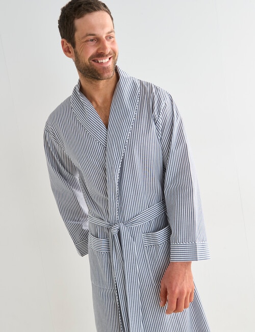 Mazzoni Woven Cotton Fine Striped Robe, Light Navy & White product photo