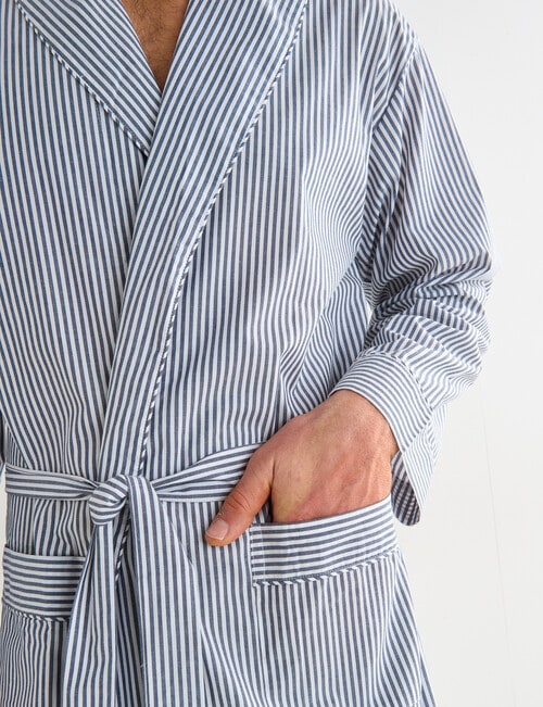 Mazzoni Woven Cotton Fine Striped Robe, Light Navy & White product photo View 04 L
