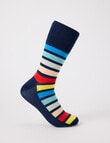Mazzoni Rainbow Stripe Comfort Top Bamboo-Blend Dress Sock, Navy product photo