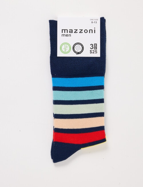 Mazzoni Rainbow Stripe Comfort Top Bamboo-Blend Dress Sock, Navy product photo View 02 L