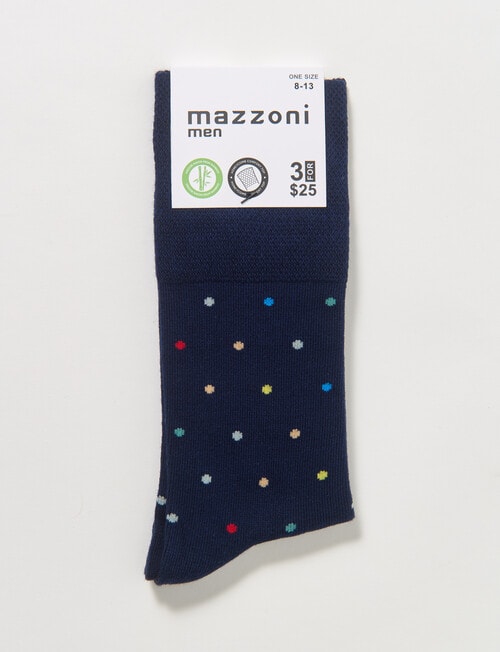 Mazzoni Rainbow Spot Comfort Top Bamboo-Blend Dress Sock, Navy product photo View 02 L