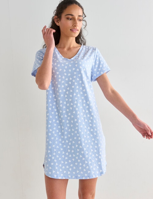 Zest Sleep Heart V Neck T-shirt Nightie, Pale Blue, 8-22 product photo