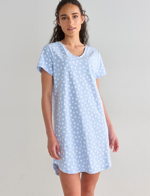 Zest Sleep Heart V Neck T-shirt Nightie, Pale Blue, 8-22 product photo View 05 L