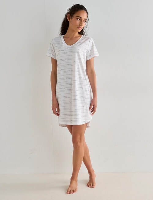 Zest Sleep Printed V Neck T-shirt Nightie, Ivory, 8-22 product photo