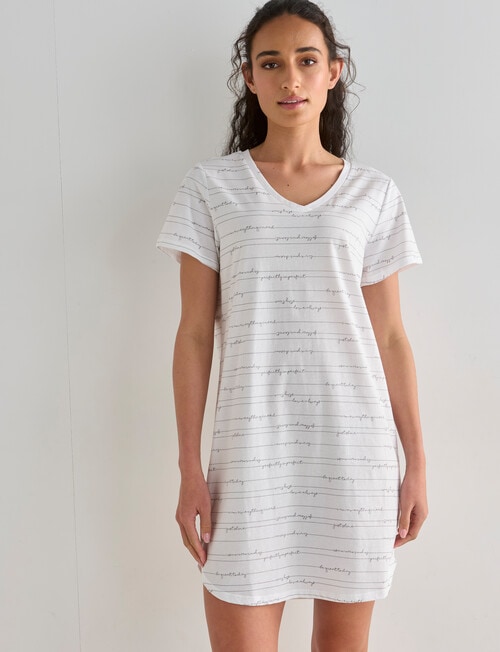Zest Sleep Printed V Neck T-shirt Nightie, Ivory, 8-22 product photo View 05 L