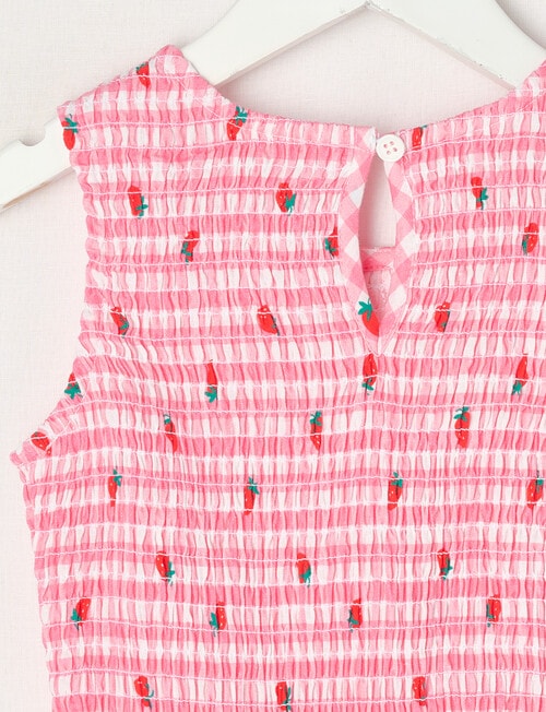 Mac & Ellie Gingham Strawberries Linen Blend Bow Top, Fuchsia product photo View 02 L