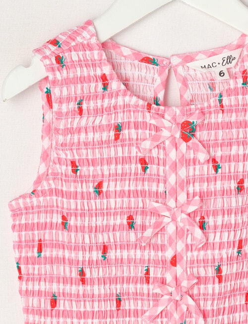 Mac & Ellie Gingham Strawberries Linen Blend Bow Top, Fuchsia product photo View 03 L