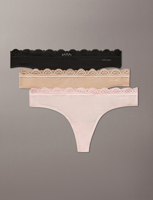 Calvin Klein Microfiber Lace Thong, 3-Pack, Black, Cedar & Attract product photo