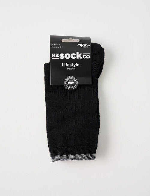 NZ Sock Co. Merino Cushion Crew Sock, Black product photo View 02 L