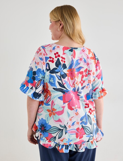 Studio Curve Linen Blend Frill Trim Top, Bold Floral product photo View 02 L