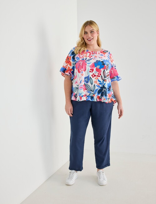 Studio Curve Linen Blend Frill Trim Top, Bold Floral product photo View 03 L