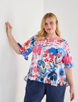 Studio Curve Linen Blend Frill Trim Top, Bold Floral product photo View 05 S