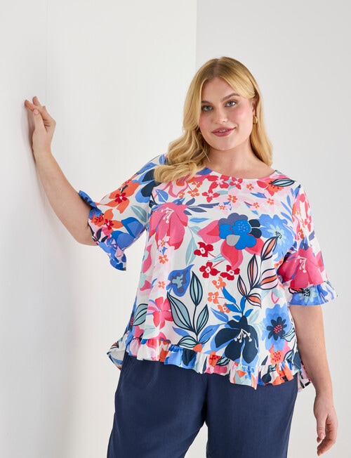 Studio Curve Linen Blend Frill Trim Top, Bold Floral product photo View 05 L