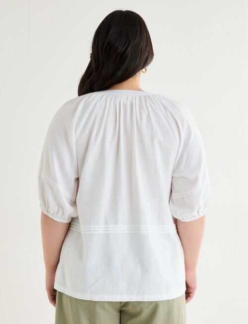 Studio Curve Linen Blend Pleat Front Blouse, White product photo View 02 L