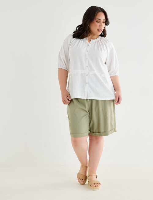 Studio Curve Linen Blend Pleat Front Blouse, White product photo View 03 L