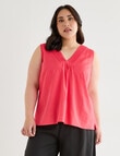Studio Curve Linen Blend Pleat Front Tank Top, Bright Coral product photo