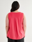 Studio Curve Linen Blend Pleat Front Tank Top, Bright Coral product photo View 02 S