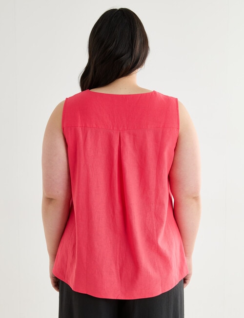 Studio Curve Linen Blend Pleat Front Tank Top, Bright Coral product photo View 02 L