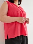 Studio Curve Linen Blend Pleat Front Tank Top, Bright Coral product photo View 05 S