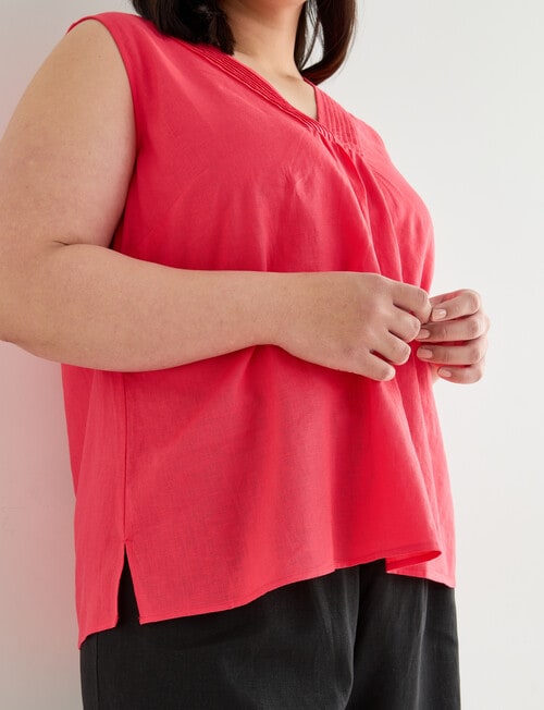 Studio Curve Linen Blend Pleat Front Tank Top, Bright Coral product photo View 05 L