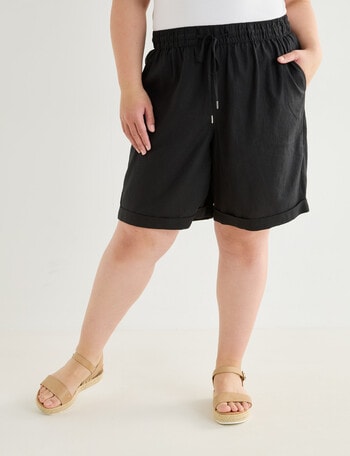 Studio Curve Linen Blend Shorts, Black product photo