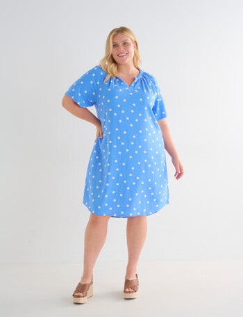 Studio Curve Linen Blend Notch Neck Dress, Periwinkle Spot product photo