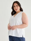 Studio Curve Linen Blend Pleat Front Tank, White product photo