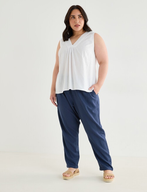Studio Curve Linen Blend Pleat Front Tank, White product photo View 03 L