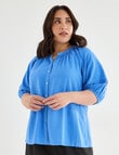 Studio Curve Linen Blend Pleat Front Blouse, Periwinkle product photo