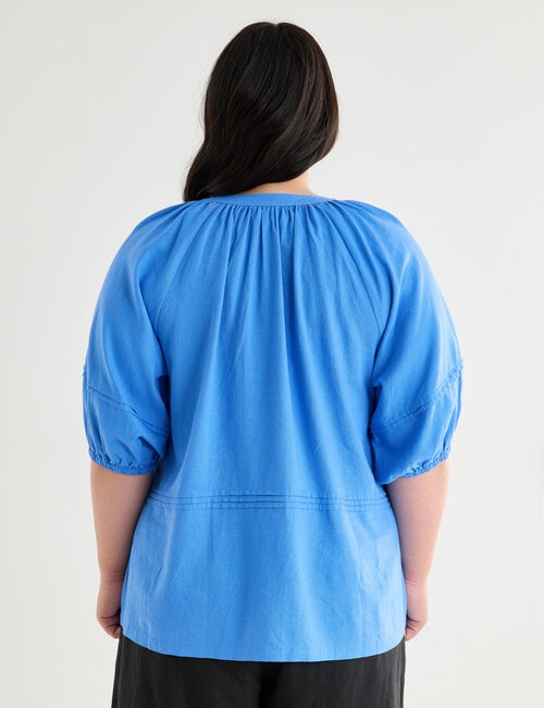 Studio Curve Linen Blend Pleat Front Blouse, Periwinkle product photo View 02 L