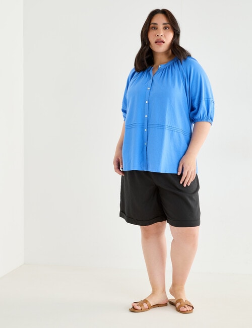 Studio Curve Linen Blend Pleat Front Blouse, Periwinkle product photo View 03 L