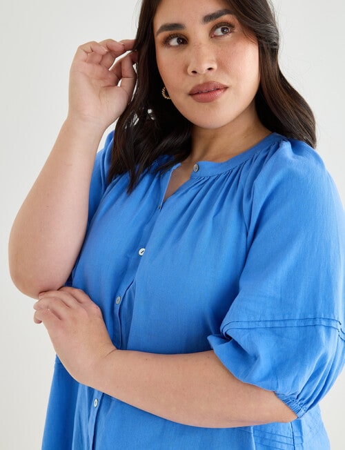 Studio Curve Linen Blend Pleat Front Blouse, Periwinkle product photo View 04 L