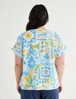 Studio Curve Linen Blend Short Sleeve Shell Top, Lemon Print product photo View 02 S