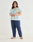 Studio Curve Linen Blend Short Sleeve Shell Top, Lemon Print product photo View 03 S