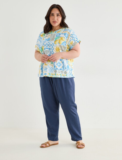Studio Curve Linen Blend Short Sleeve Shell Top, Lemon Print product photo View 03 L