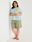 Studio Curve Linen Blend Short Sleeve Shell Top, Lemon Print product photo View 06 S