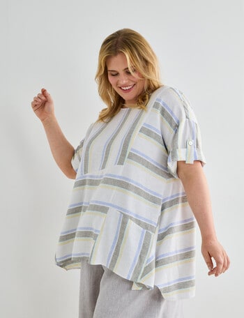 Studio Curve Linen Blend Spliced Tunic, Lemon Stripe product photo