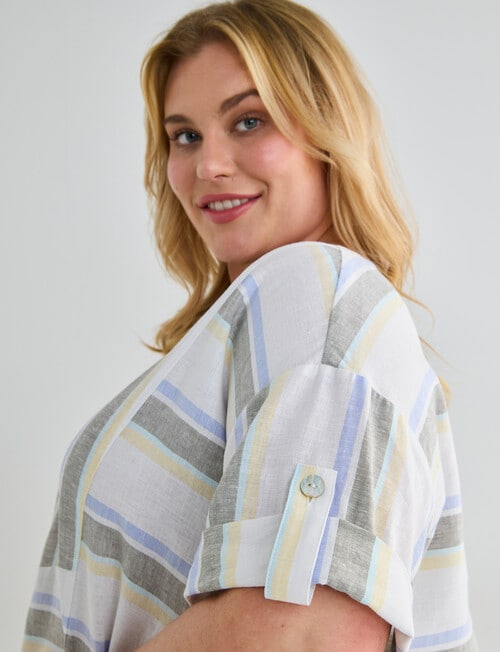 Studio Curve Linen Blend Spliced Tunic, Lemon Stripe product photo View 04 L