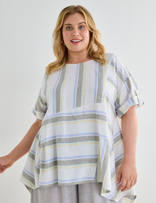 Studio Curve Linen Blend Spliced Tunic, Lemon Stripe product photo View 06 L