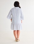 Studio Curve Linen Blend Button Through Ruffle Dress, Blue Stripe product photo View 02 S
